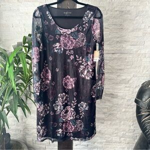 a:glow Maternity Dark Floral Long Sleeve Dress Size Small New with Tags